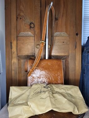 Patricia Nash Cognac Tooled Leather Crossbody Bag